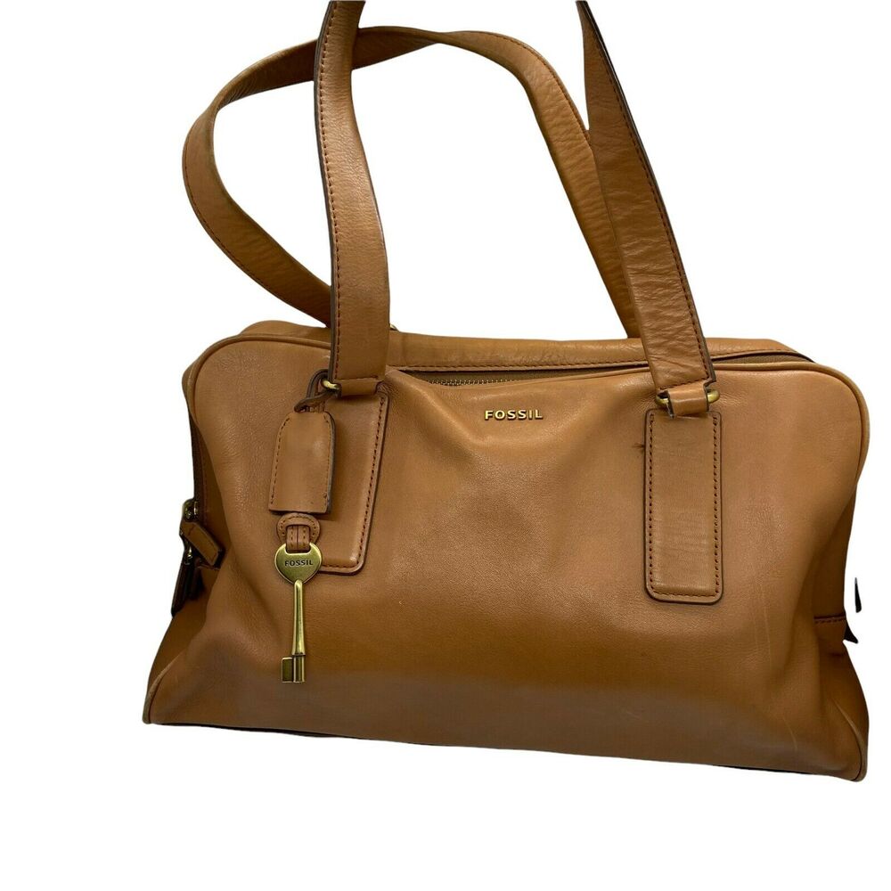 Fossil Shoulder Bag ZB5415 Womens Brown Double Handles Inner Pockets For Repair